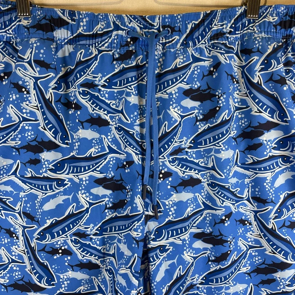 Vineyard Vines Chappy Swim Trunks 3XB Blue Fishing Print 7” NWT